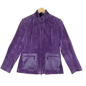 Terry Lewis Classic Luxuries Purple Suede Leather Jacket RETRO Zip Up Pockets S